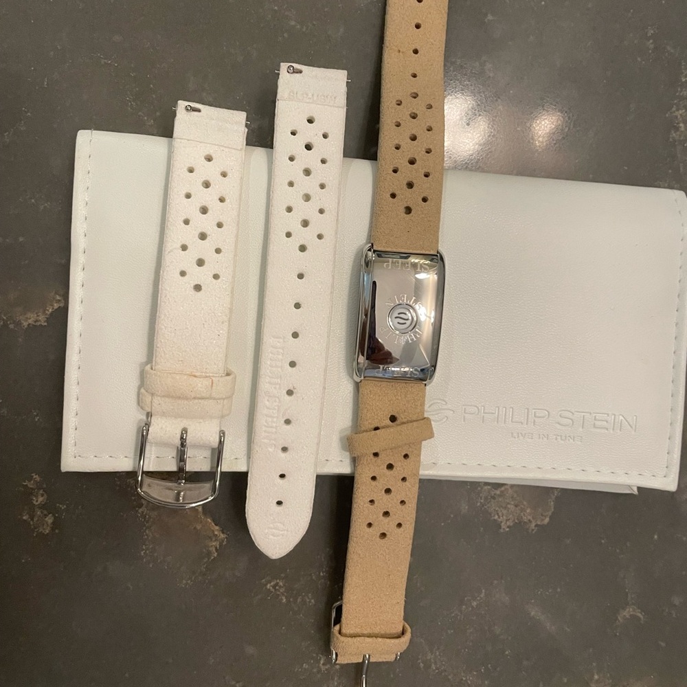 Philip Stein Silver Sleep Bracelet with Beige and White Straps